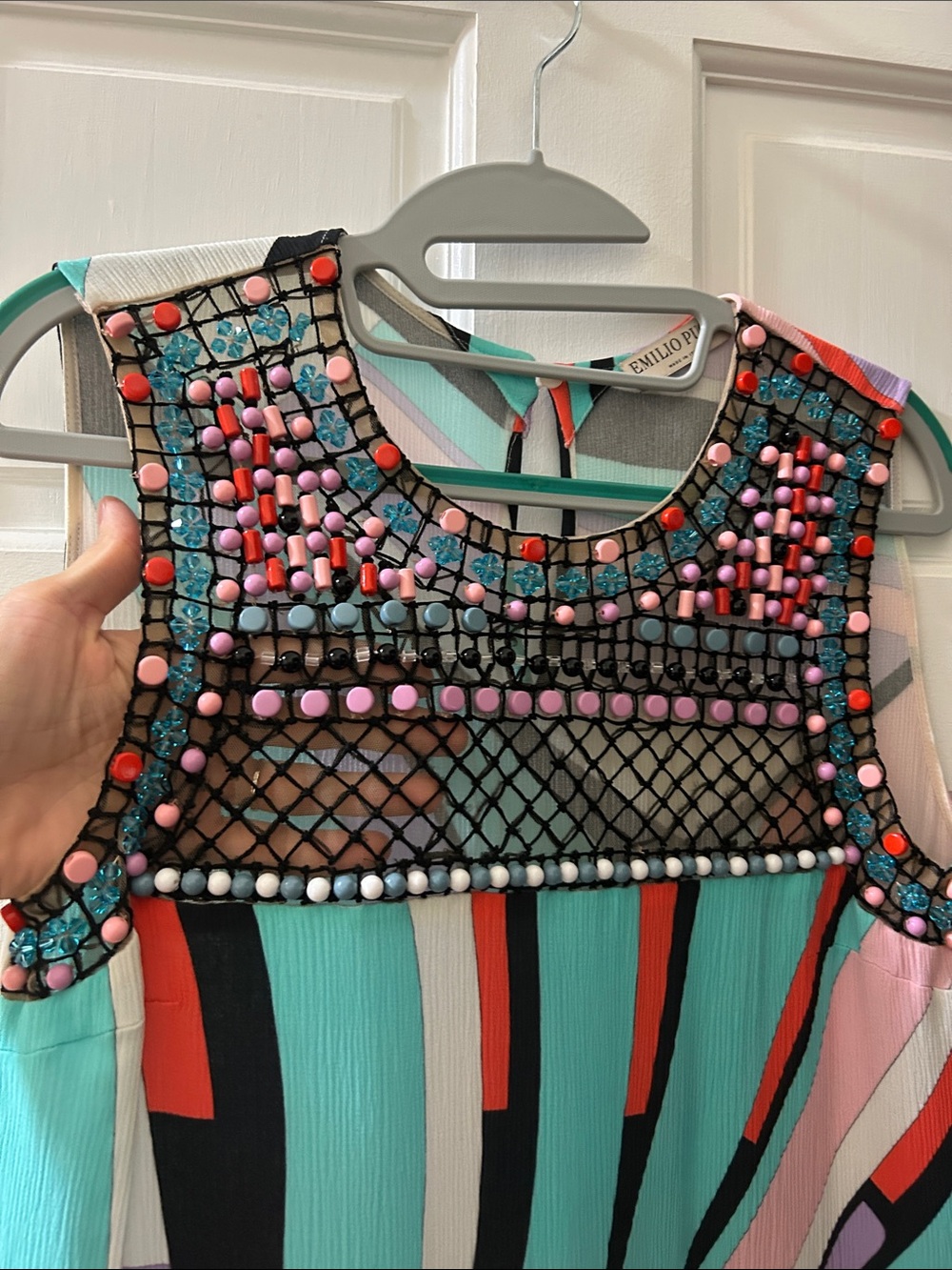 Emilio Pucci Pink Turquoise Black Beaded Sleeveless Top - Picture 2 of 9